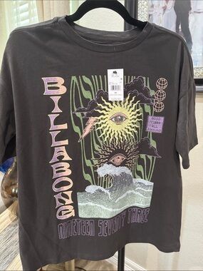 Billabong Black Tee with Pastel Yellow Sun & Seafoam Waves